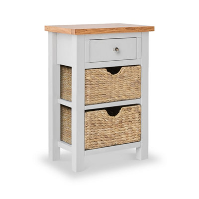 Farrow Grey Telephone Table with Baskets - Painted with Oak Top - Fully Aseembled By Roseland Furniture