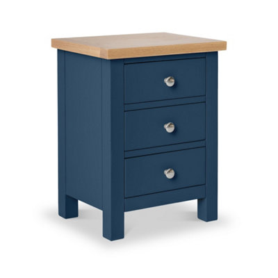 Farrow Navy Blue Bedside Table - Fully Assembled 3 Drawer Cabinet - By Roseland Furniture