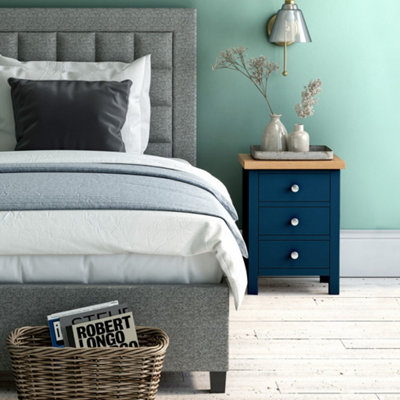 Farrow Navy Blue Bedside Table - Fully Assembled 3 Drawer Cabinet - By Roseland Furniture