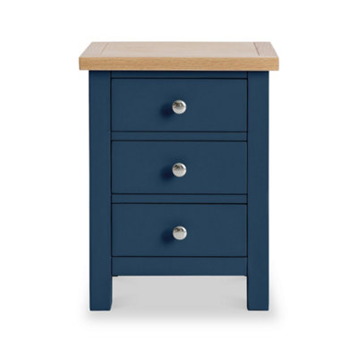 Farrow Navy Blue Bedside Table - Fully Assembled 3 Drawer Cabinet - By Roseland Furniture