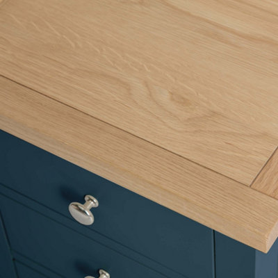 Farrow Navy Blue Bedside Table - Fully Assembled 3 Drawer Cabinet - By Roseland Furniture