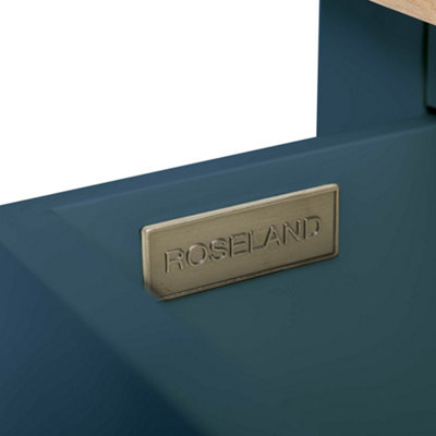 Farrow Navy Blue Bedside Table - Fully Assembled 3 Drawer Cabinet - By Roseland Furniture