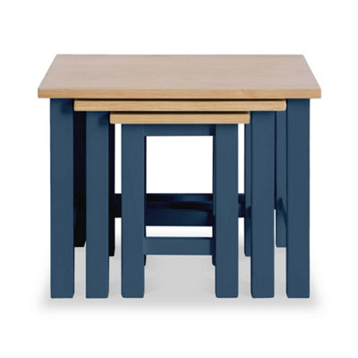 Farrow Navy Blue Nest of 3 Tables - Painted with Oak Top - Fully Assembled By Roseland Furniture