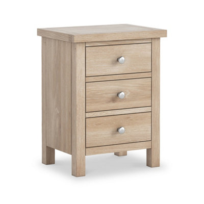 Farrow Washed Oak 3 Drawer Bedside Table Fully Assembled - By Roseland Furniture
