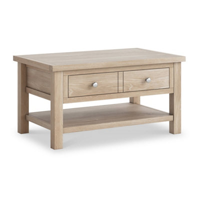 Farrow Washed Oak 85cm Large Coffee Table with Drawer and Shelf - By Roseland Furniture
