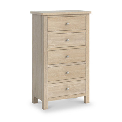 Farrow Washed Oak XL 5 Drawer Tallboy Chest Fully Assembled - Painted with Oak Top By Roseland Furniture
