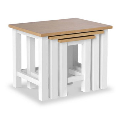 Farrow White Nest of 3 Tables - Painted with Oak Top - Fully Assembled By Roseland Furniture