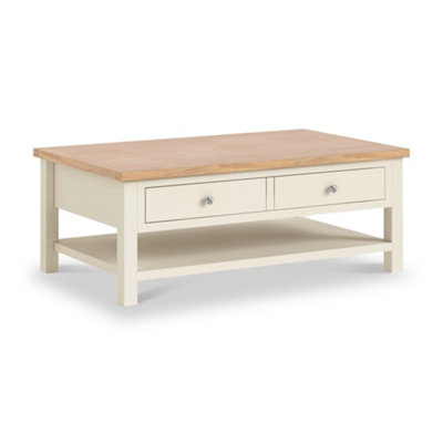 Farrow XL 120cm Crem Coffee Table with Drawer - Painted with Oak Top By Roseland Furniture