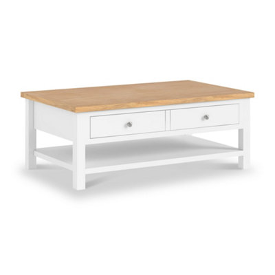 Farrow XL 120cm White Coffee Table with Drawer - Painted with Oak Top By Roseland Furniture