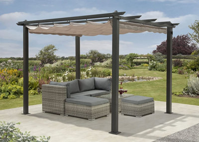 Farwell 3m x 3m Square Garden Pergola Aluminium Frame with Retractable