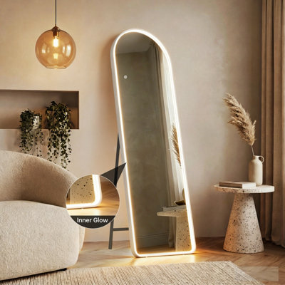 FASCINATE Arched Full Length Illuminated Hollywood Mirror 160x50cm - Freestanding Wall Mountable