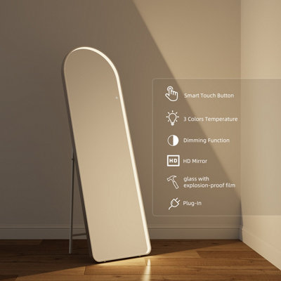 FASCINATE Arched Full Length Illuminated Hollywood Mirror 160x50cm - Freestanding Wall Mountable
