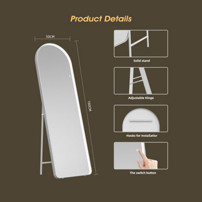 FASCINATE Arched Full Length Illuminated Hollywood Mirror 160x50cm - Freestanding Wall Mountable