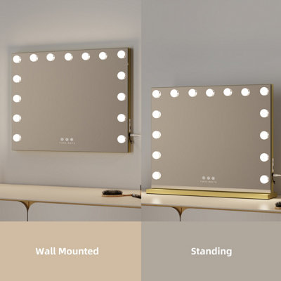 FASCINATE Gold Hollywood Vanity Mirror with 15 LED Lights & Tempered Glass - 58x48cm