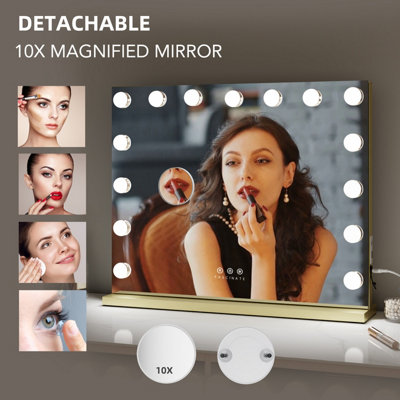 FASCINATE Gold Hollywood Vanity Mirror with 15 LED Lights & Tempered Glass - 58x48cm