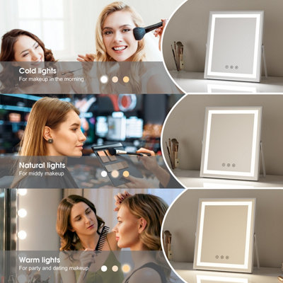 FASCINATE Hollywood Tabletop Vanity Mirror Dimmable 3-Colour Modern Strip LED 25x30cm