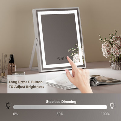 FASCINATE Hollywood Tabletop Vanity Mirror Dimmable 3-Colour Modern Strip LED 25x30cm