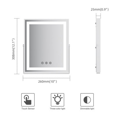 FASCINATE Hollywood Tabletop Vanity Mirror Dimmable 3-Colour Modern Strip LED 25x30cm