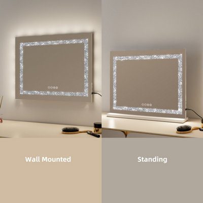 FASCINATE Hollywood Vanity Makeup Mirror Crushed Diamonds Modern Strip LED Bluetooth Large 58x48cm