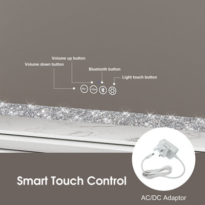 FASCINATE Hollywood Vanity Makeup Mirror Crushed Diamonds Modern Strip LED Bluetooth Large 58x48cm