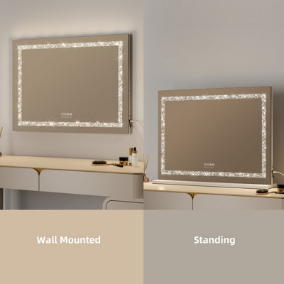 FASCINATE Hollywood Vanity Mirror Crushed Diamond 18 Dimmable LED Xtra Large 80x60cm Modern Stylish Bluetooth