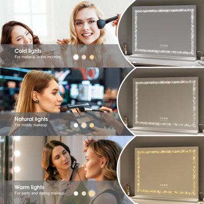 FASCINATE Hollywood Vanity Mirror Crushed Diamond 18 Dimmable LED Xtra Large 80x60cm Modern Stylish Bluetooth