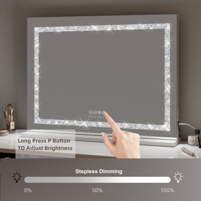 FASCINATE Hollywood Vanity Mirror Crushed Diamond 18 Dimmable LED Xtra Large 80x60cm Modern Stylish Bluetooth