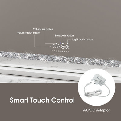 FASCINATE Hollywood Vanity Mirror Crushed Diamond 18 Dimmable LED Xtra Large 80x60cm Modern Stylish Bluetooth