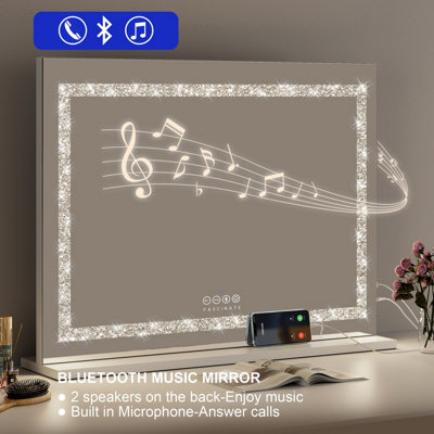 FASCINATE Hollywood Vanity Mirror Crushed Diamond 18 Dimmable LED Xtra Large 80x60cm Modern Stylish Bluetooth