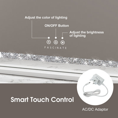 FASCINATE Hollywood Vanity Mirror Crushed Diamond LED Strip Dimmable Xtra Large 80x60cm