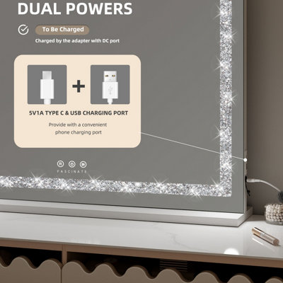 FASCINATE Hollywood Vanity Mirror Crushed Diamond LED Strip Dimmable Xtra Large 80x60cm