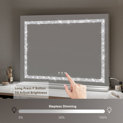 FASCINATE Hollywood Vanity Mirror Crushed Diamond LED Strip Dimmable Xtra Large 80x60cm