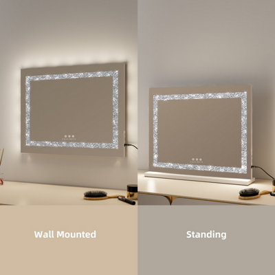 FASCINATE Hollywood Vanity Mirror Crushed Diamond Strip LED Dimmable Large 58x48cm
