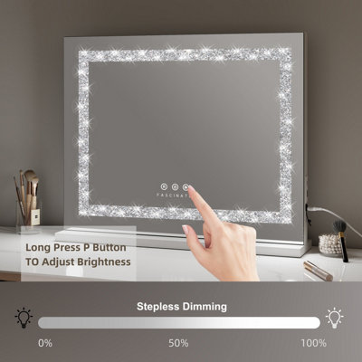 FASCINATE Hollywood Vanity Mirror Crushed Diamond Strip LED Dimmable Large 58x48cm