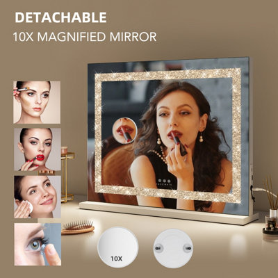 FASCINATE Hollywood Vanity Mirror Crushed Diamond Strip LED Dimmable Large 58x48cm