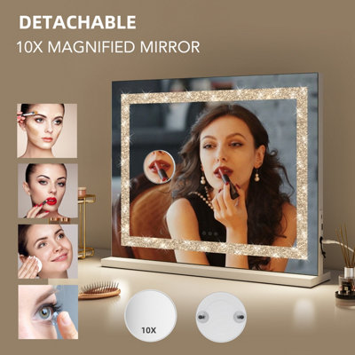 FASCINATE Hollywood Vanity Mirror Crushed Diamond Strip LED Dimmable Large 58x48cm