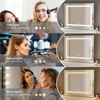FASCINATE Hollywood Vanity Mirror Dimmable Modern Strip LED Large 58x46cm with Bluetooth