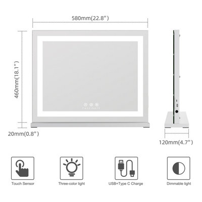 FASCINATE Hollywood Vanity Mirror Dimmable Modern Strip LED Large 58x46cm with Bluetooth