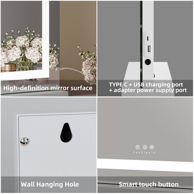 FASCINATE Hollywood Vanity Mirror Dimmable Modern Strip LED Large 58x46cm with Bluetooth