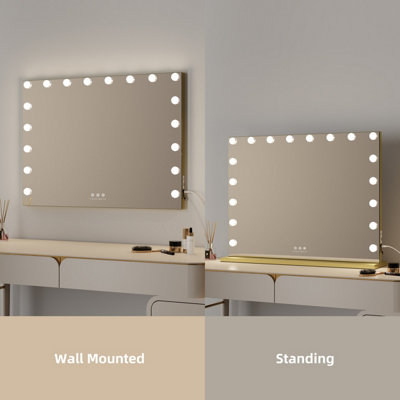 FASCINATE Hollywood Vanity Mirror Xtra Large 80x60cm 18 Dimmable LED, 3 Colour Modes, Elegant Gold