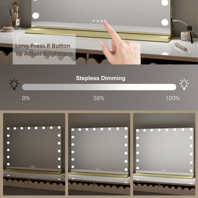 FASCINATE Hollywood Vanity Mirror Xtra Large 80x60cm 18 Dimmable LED, 3 Colour Modes, Elegant Gold