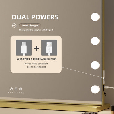 FASCINATE Hollywood Vanity Mirror Xtra Large 80x60cm 18 Dimmable LED, 3 Colour Modes, Elegant Gold