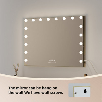FASCINATE Hollywood Vanity Mirror Xtra Large 80x60cm 18 Dimmable LED, 3 Colour Modes, Elegant Gold