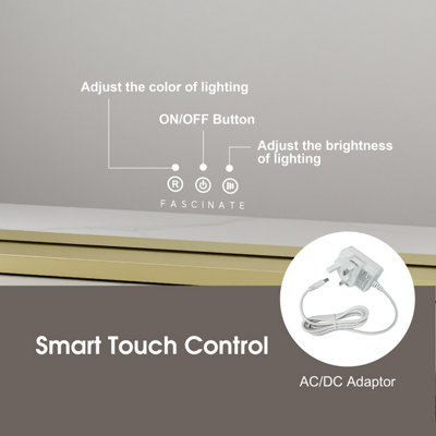 FASCINATE Hollywood Vanity Mirror Xtra Large 80x60cm 18 Dimmable LED, 3 Colour Modes, Elegant Gold