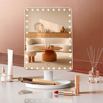 FASCINATE Large LED Lighted Makeup Mirror with 35 LEDs, 360 Swivel Touch Control Mirror for Bedroom