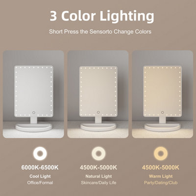 FASCINATE Large LED Lighted Makeup Mirror with 35 LEDs, 360 Swivel Touch Control Mirror for Bedroom