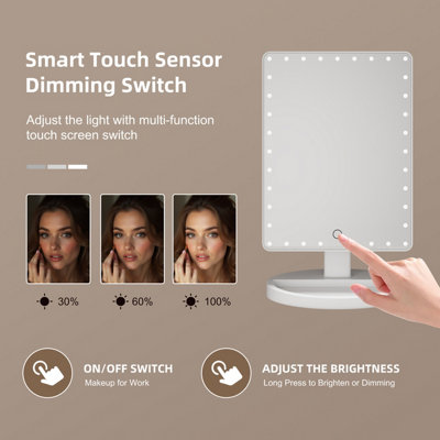 FASCINATE Large LED Lighted Makeup Mirror with 35 LEDs, 360 Swivel Touch Control Mirror for Bedroom