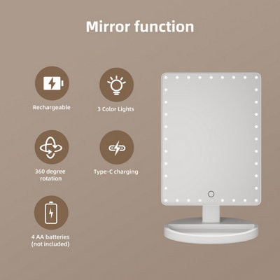 FASCINATE Large LED Lighted Makeup Mirror with 35 LEDs, 360 Swivel Touch Control Mirror for Bedroom