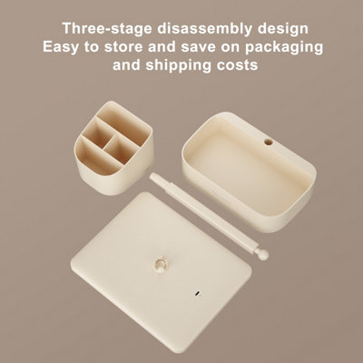 FASCINATE LED Makeup Mirror with Cosmetic Storage Base & 3 Colour Dimming - Rechargeable Beige