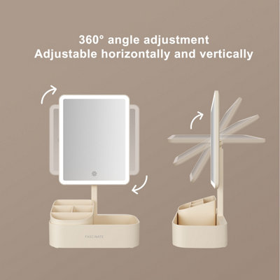 FASCINATE LED Makeup Mirror with Cosmetic Storage Base & 3 Colour Dimming - Rechargeable Beige